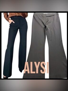 ALYSI Black Mid-Rise Wool Blend Flare Trouser Pant (8/10)